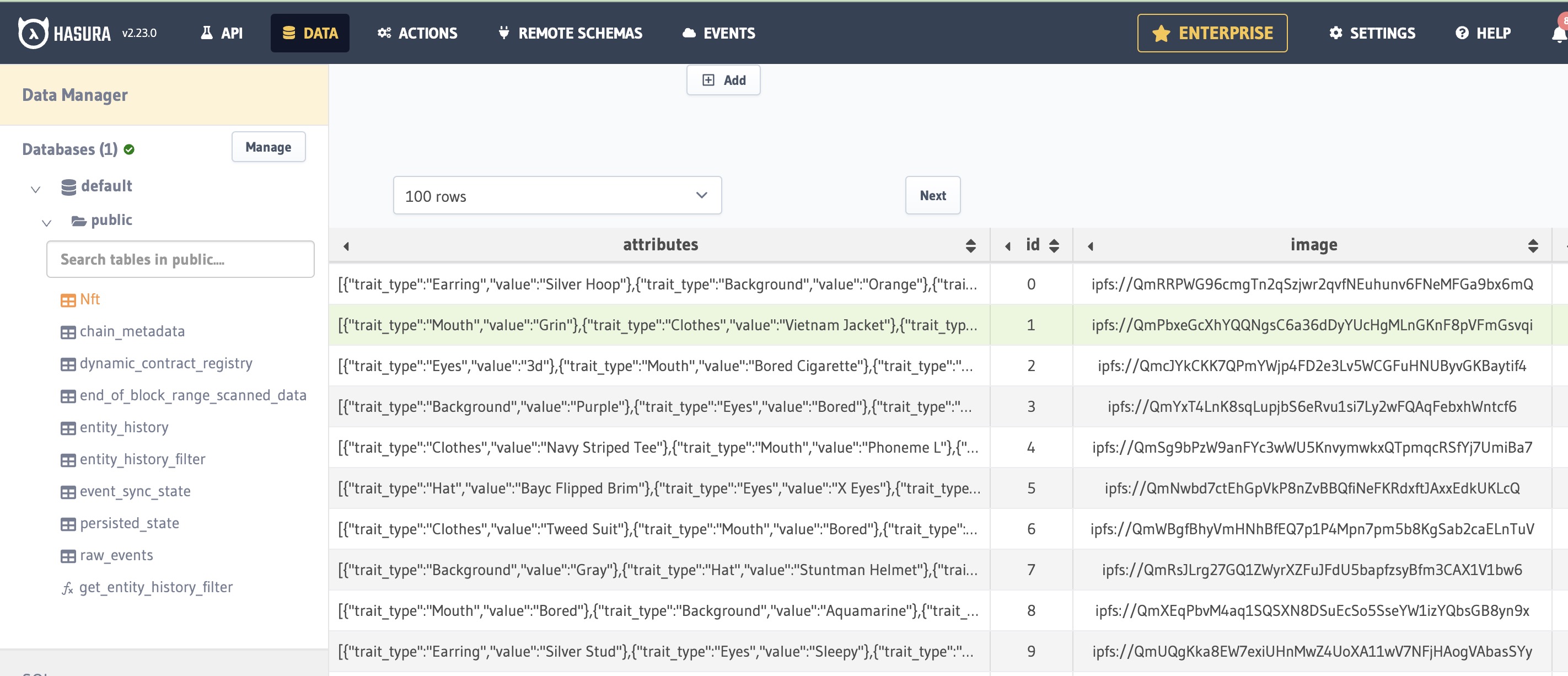 NFT ownership and metadata